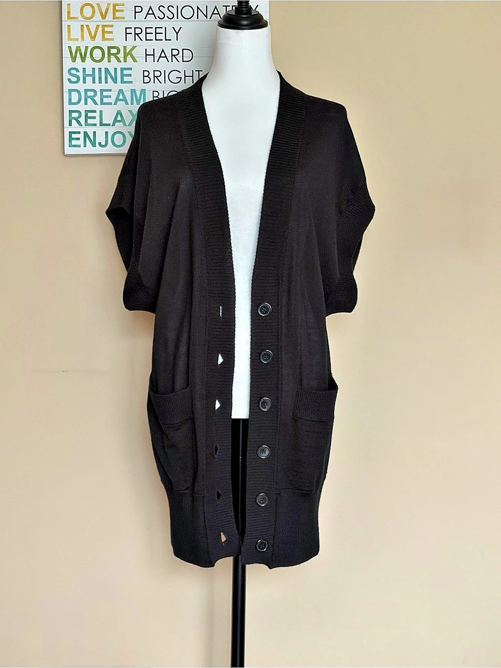 French Connection Black Button-Front Cardigan Size Small